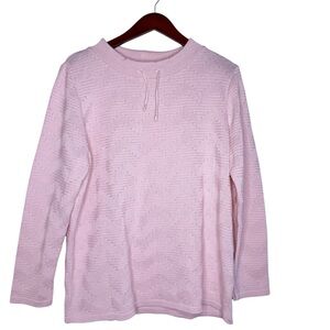 SKOVHUUS Drawstring Neckline Knit Chevron Pattern Sweater Size XL in Pink